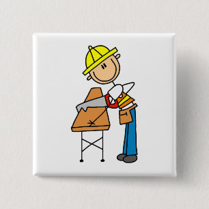 Bauarbeiter Sägt Bauholz Geschenke Button