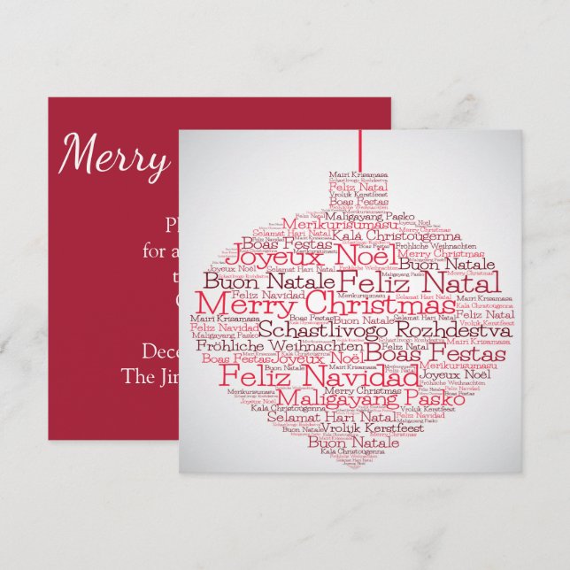 Bauble aus "Frohe Weihnachten"-Wörtern Einladung (Vorne/Hinten)