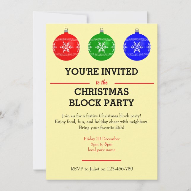 Bauble Christmas Block Party Invitation (Devant)