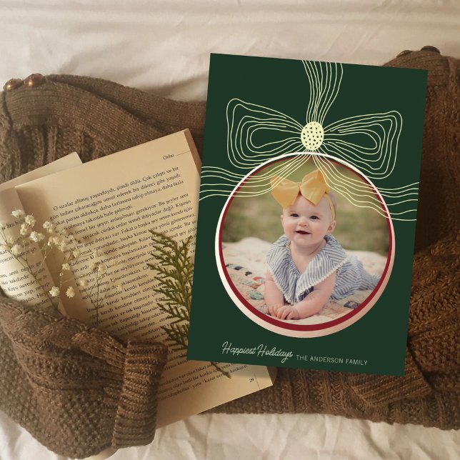 Bauble de Noël et Carte photo d'or vert Bow (Créateur téléchargé)