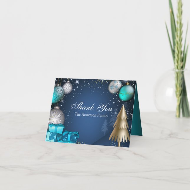 Bauble d'or bleu Carte de remerciements de Noël (Devant)