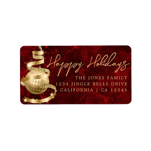 Bauble Happy Holidays Red Return Address Label Adressaufkleber (Vorne)