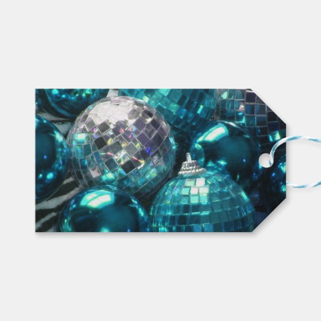 Baubles bleus Texte étiquettes cadeaux noir (Devant (Horizontal))