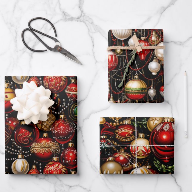 Baubles de Noël brillants papier d'enveloppement t (Recto)