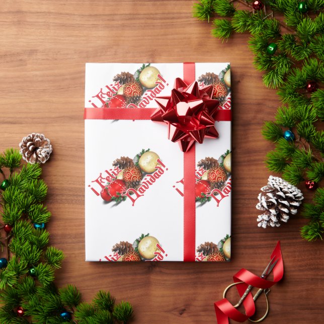 Baubles & Pine Cones - Feliz Navidad Geschenkpapier (Feiertagsgeschenk)