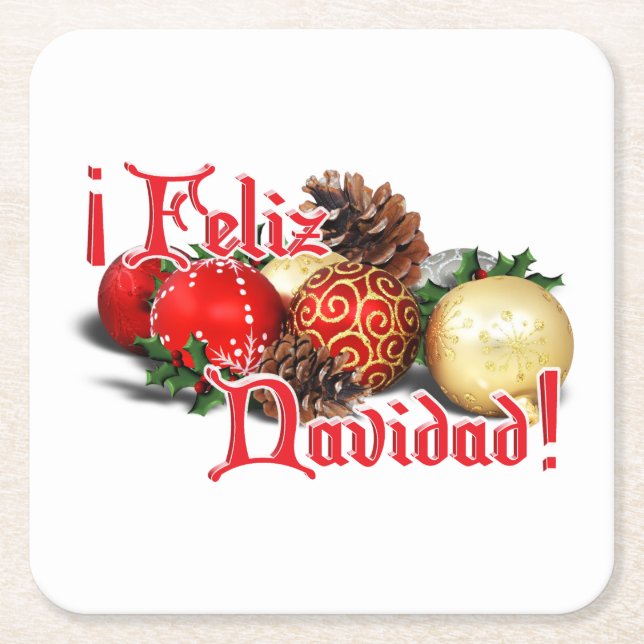 Baubles & Pine Cones - Feliz Navidad Rechteckiger Pappuntersetzer (Vorderseite)