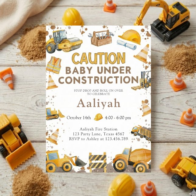 Baubulldozer-Feier Baby-Junge-Shower Einladung (Von Creator hochgeladen)