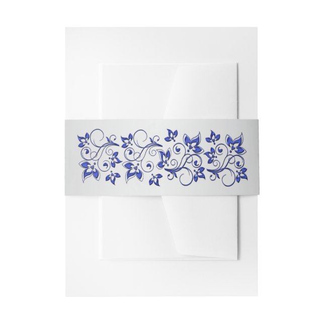 Bauchband | Royal Blue, Silver Gray, Floral Einladungsbanderole (Vorderseite Beispiel)