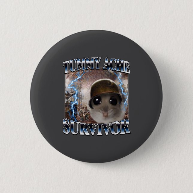 Bauchschmerz-Überlebender Hamster Meme Lustiger Sp Button (Vorderseite)