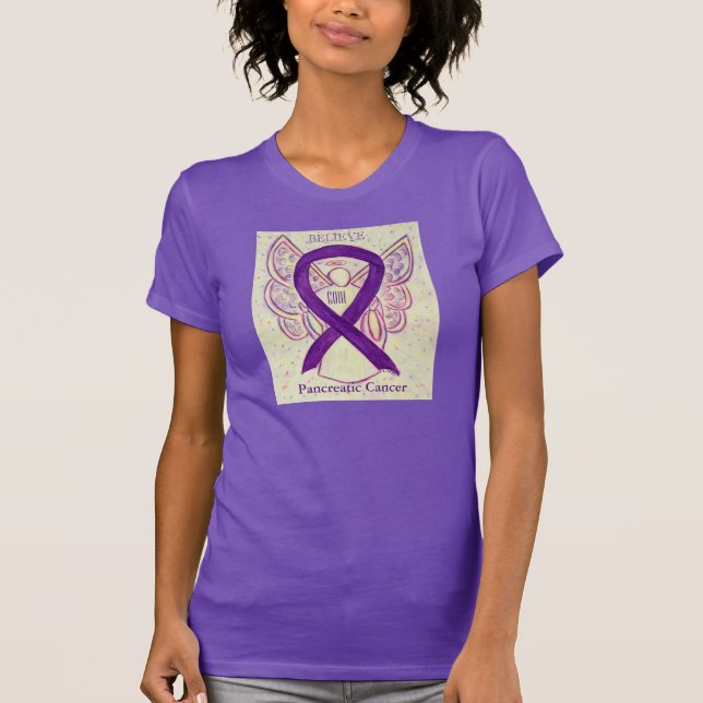 Bauchspeicheldrüsenkrebs-Bewusstseinsband Angel Sh T-Shirt (Vorderseite)