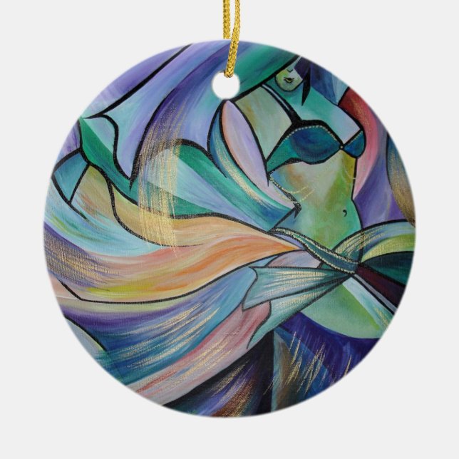 Bauchtänzer aus dem Nahen Osten mit Pastelschleier Keramikornament (Vorne)