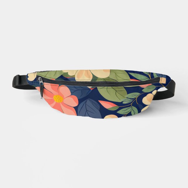 Bauchtasche Navy Pfirsich Rosa Blumen Botanisch (Vorderseite)