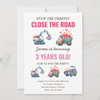 Baudump Truck Herz Geburtstag Einladung