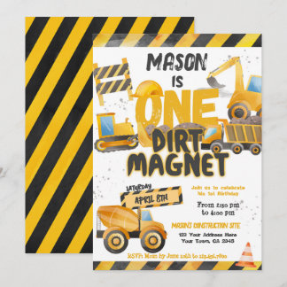 Bauen, Hüftwagen 1. Geburtstag Einladung