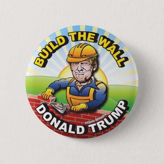 BAUEN SIE DIE WALL DONALD TRUMP BRICK LAYER MASON  BUTTON (Vorderseite)