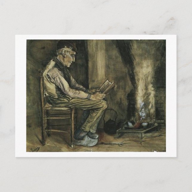 Bauer bei Fireside Reading, Vincent van Gogh Postkarte (Vorderseite)