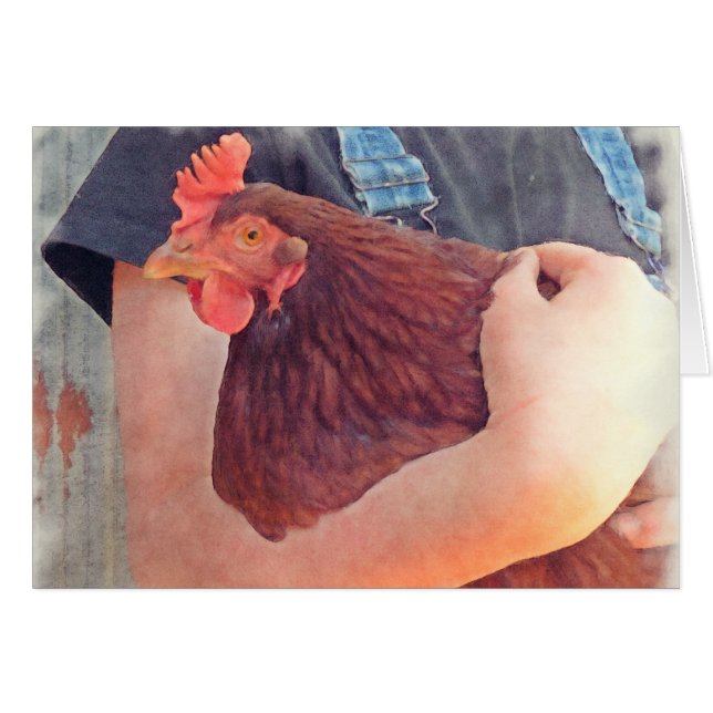 Bauer, der Huhn gemalte Art umarmt (Vorderseite (Horizontal))