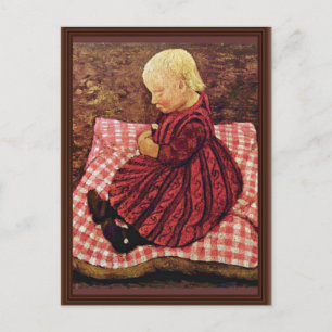 Bauer Kind auf rotkarierten Kissen von Modersohn-B Postkarte