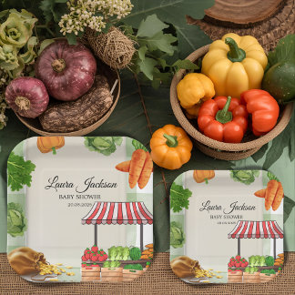 Bauer Market Baby Dusche Einladung Pappteller
