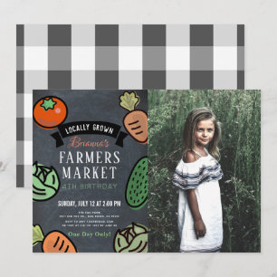 Bauer Market Chalkboard Kids Foto Geburtstag Einladung