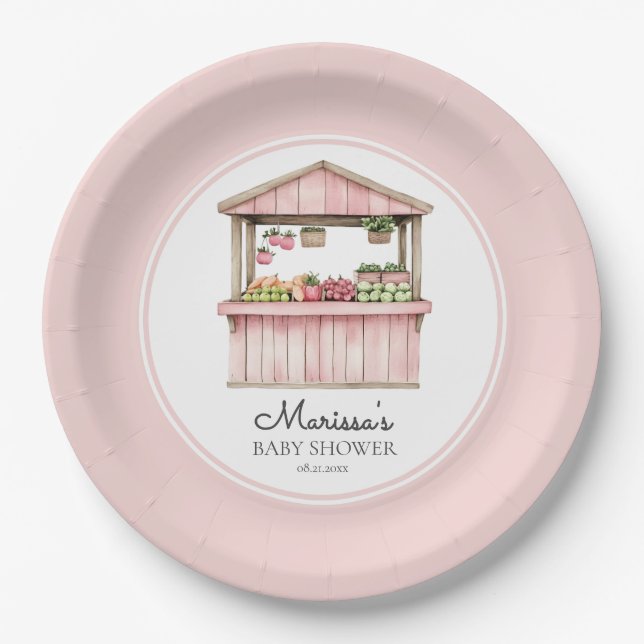 Bauer Market Girl Baby Dusche Pappteller (Vorderseite)