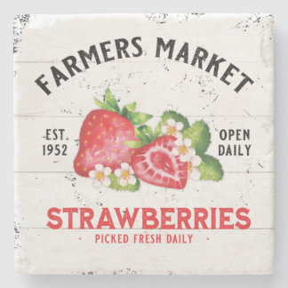 BAUER MARKET STRAWBERRY FARM FARMHOUSE VINTAG STEINUNTERSETZER