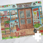 Bauer Market Watercolor<br><div class="desc">Das Jigsaw-Puzzle von Henhouse Bauern Market Storefront - Dieses originelle Kunstwerk besticht durch einen lebhaften Sommerkulturmarkt mit frischem Gemüse, hausgemachten Produkten und einigen merkwürdigen Hühnern, die auf dem Bauernhof leben. Schaufenster zeigen köstliche Kuchen, Konserven, Honig und andere frisch zubereitete Leckereien zum Kauf gewartet! Dieses Puzzle ist ein Aquarellbild, das für...</div>
