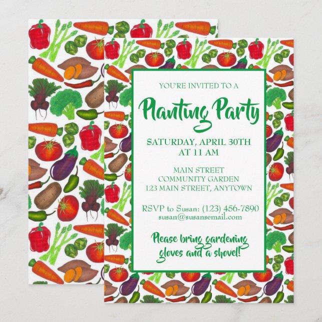 Bauer Markt Veggie Garden Frühjahrspflanzen Party Einladung (Vorne/Hinten)