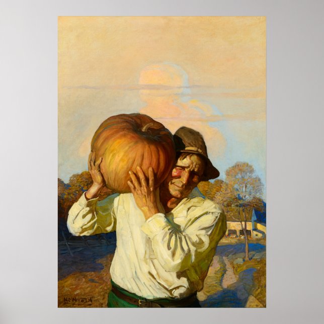 Bauer mit Pumpkin von Newell Convers Wyeth Poster (Vorne)
