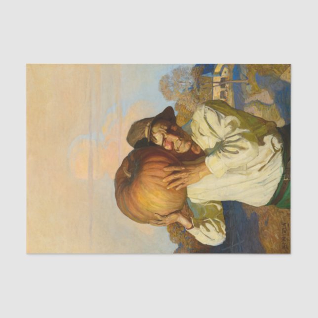 Bauer mit Pumpkin von Newell Convers Wyeth Seidenpapier (Vorderseite)