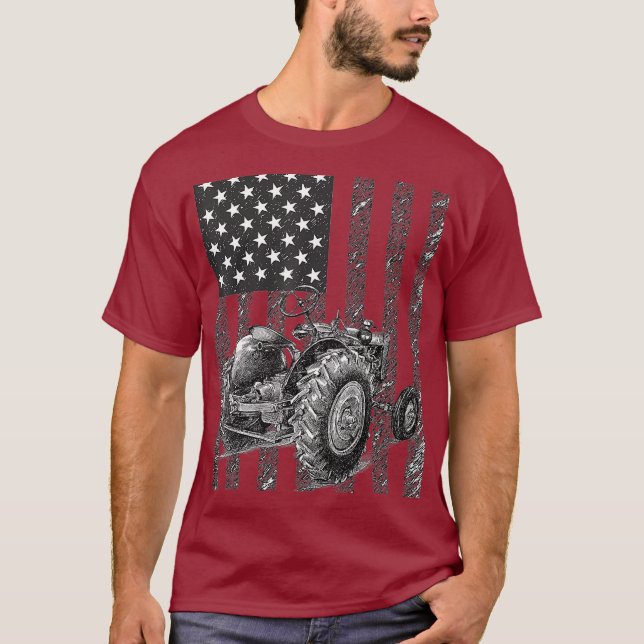 Bauer Tractor American Flag Patriotic Farm T-Shirt (Vorderseite)