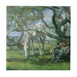 Bauer und Pferd in Nantucket (Landschaft des ländl Fliese