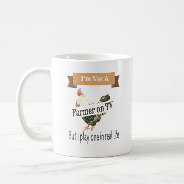 Bauer wirkliches Lebens-in der lustigen Huhn-Tasse Kaffeetasse (Links)