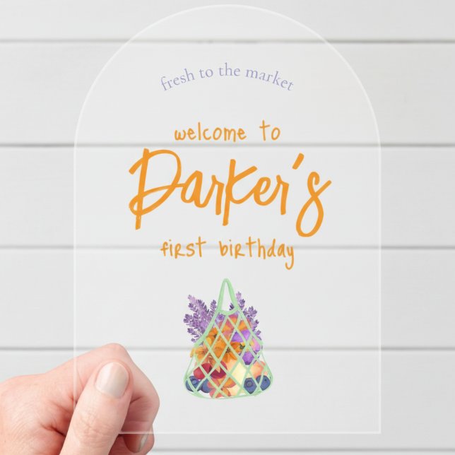 Bauern auf dem Markt Erstgeburt Acryleinladungen (Celebrate your little one’s first birthday with a fresh and vibrant theme! )