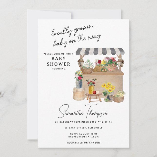 Bauern Blume Cart Stand Market Babydusche Einladung (Vorderseite)
