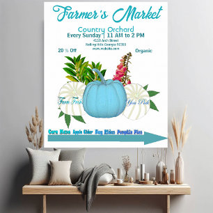 Bauern Market Fall Pumpkins White Blue Harvest Poster