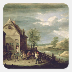 Bauern spielen Boules Quadratischer Aufkleber