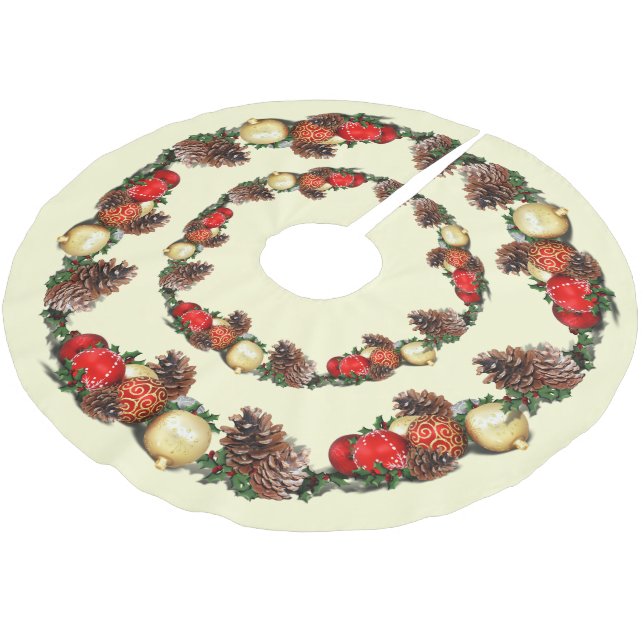 Bauern und Pine Cones Weihnachten Polyester Weihnachtsbaumdecke (Schrägansicht)