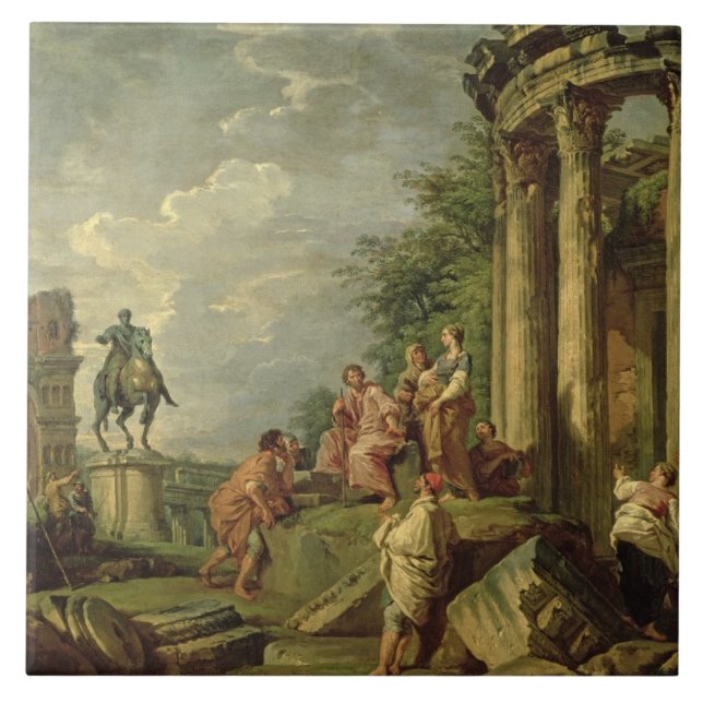 Bauern unter römischen Ruinen, 1743 (Öl auf Fliese (Vorderseite)