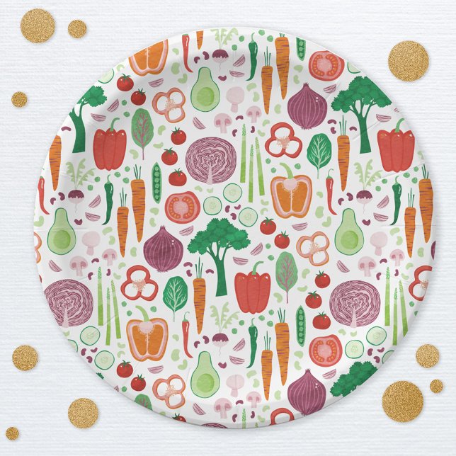 Bauern vermarkten landesweit angebautes Gemüse Pappteller (Vegetable pattern Farmers Market Locally Grown party paper plates)