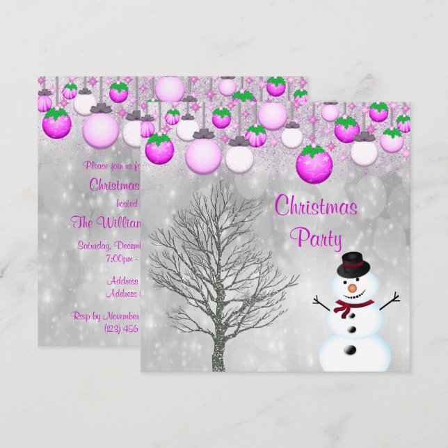 Bauern, Winterbaum & Snowman Weihnachtsfest Party Einladung (Vorne/Hinten)