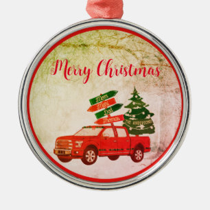 Bauernbaum Red Truck Familie Name Jahrgang Weihnac Ornament Aus Metall
