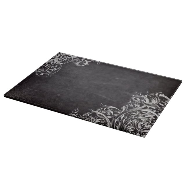 Bauernchic blühe Wirbel Kalkboard Monogramm Schneidebrett (Ecke)