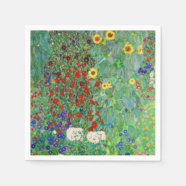 Bauerngarten Gustav Klimt mit Sonnenblumenmalereie Serviette (Vorderseite)