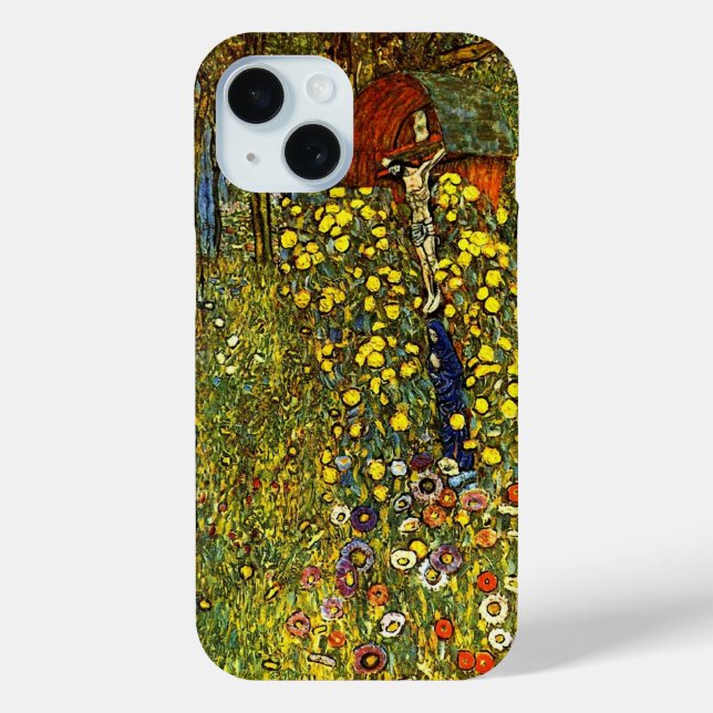 Bauerngarten mit Crucifix von Gustav Klimt iPhone 15 Hülle (Rückseite)