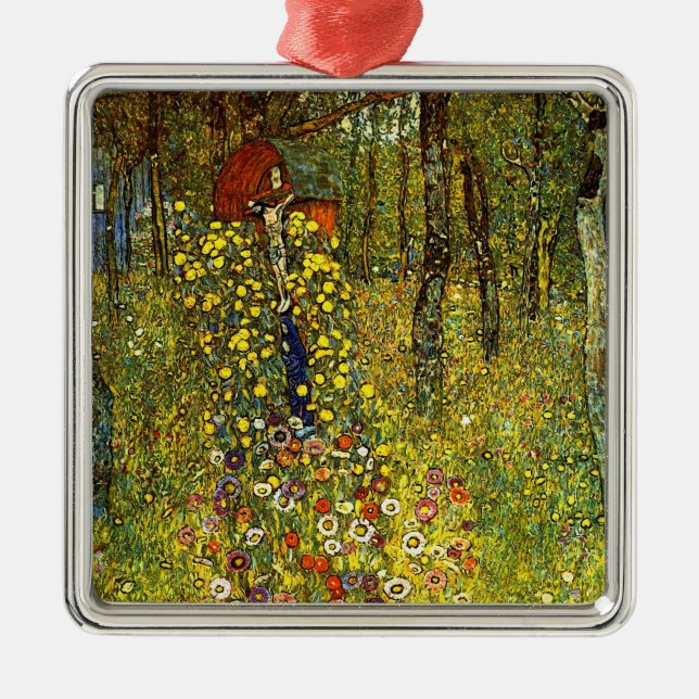 Bauerngarten mit Crucifix von Gustav Klimt Silbernes Ornament (Vorne)