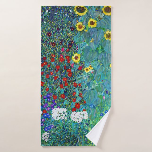 Bauerngarten mit Sonnenblumen, Gustav Klimt Badehandtuch (Badehandtuch)