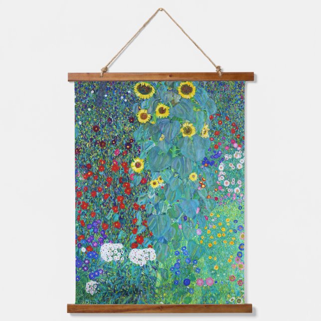 Bauerngarten mit Sonnenblumen, Gustav Klimt Wandteppich Mit Holzrahmen (Vorderseite)