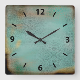 Bauernhaus-Art-rustikale antike aquamarine Quadratische Wanduhr
