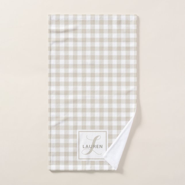 Bauernhaus Beige Buffalo Kariert Monogram Handtuch (Handtuch)